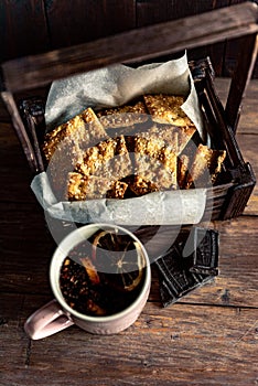 Sugar cookies with sesame seeds. Time for tea. Hot mulled wine with cookies. Puff pastry. Food.