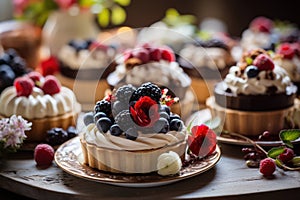 Raspberry cupcake dessert berry blueberry food cake fruit background sweet cream bake pastry