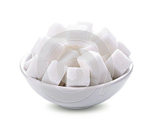 Sugar cubes in a bowl isolated on white background