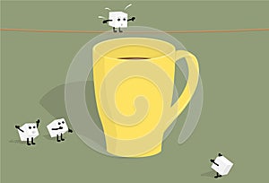 Sugar cubes and cup of coffee
