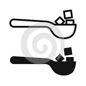 Sugar cubes spoon thin line icon set