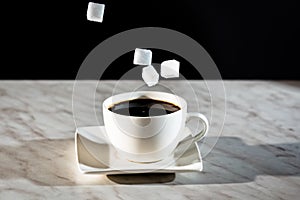 sugar cubes thrown into a cup of coffee