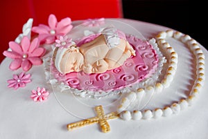 Sugar decorations for christening or birthday cake