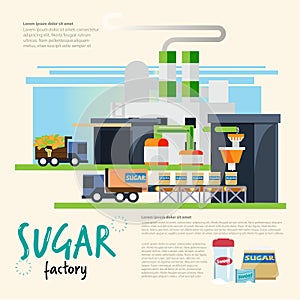 sugar factory. from cane to sugar process. sugar industrial concept - vector