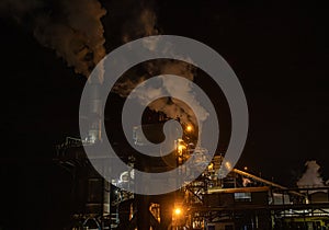 Sugar factory industry line production cane process night