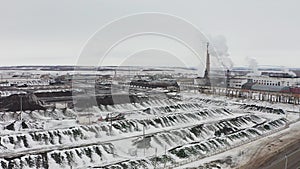 Sugar factory. Processing beets in the winter. Aero