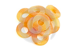 Sugar Free Peach Ring Candies Isolated on a White Background