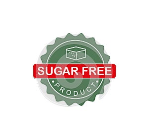 Sugar-free product label. Green round icon with a piece of sugar and text. Vector logo, tag, sticker. diet brand trademark.