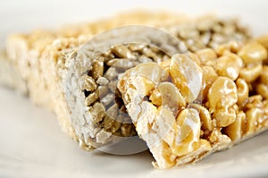 Sugar glazed kozinak, sunflower seeds and peanuts in sugar glaze, Oriental sweets close-up macro