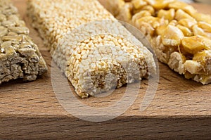 Sugar glazed kozinak, sunflower seeds and peanuts in sugar glaze, Oriental sweets close-up macro