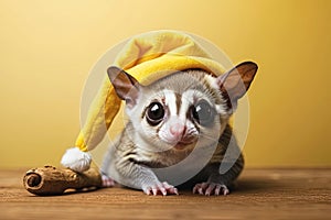 sugar glider in a Christmas hat, Merry Christmas card.