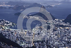 Sugar Loaf (PÃ£o de AÃ§ucar) and Botafogo bay at night, Rio de J