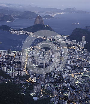 Sugar Loaf (PÃ£o de AÃ§ucar) and Botafogo bay at night, Rio de J