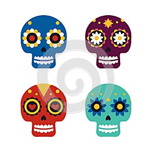 Sugar mexican skulls for Dia De Los Muertos holiday party. Traditional mexican Halloween design for Day of the dead