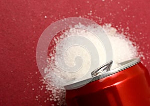 sugar pouring out from alluminium can, health concept