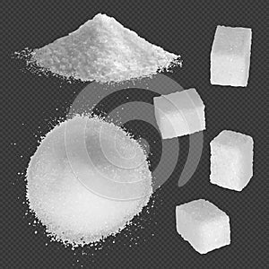 Sugar realistic. Granule white ingredients for preparing food sweet powder plants decent vector sugar grains photo