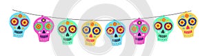 Sugar Skull Day of the Death Traditional vector crafted decorations.