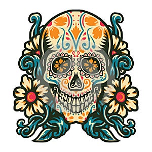 Sugar skull with flower border