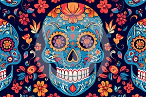 Sugar skull pattern day of the dead. generative ai