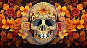 Sugar skull with yellow flowers, Day of the Dead 1