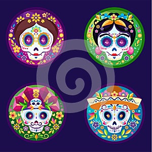 Sugar skulls flat illustrations set