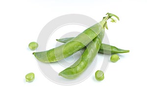 Sugar snap peas isolated white background. Vegetable protein.