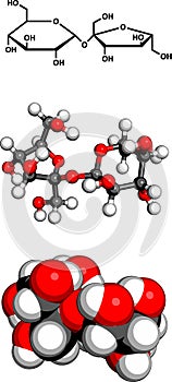 Sugar (sucrose, saccharose) molecule, chemical structure photo