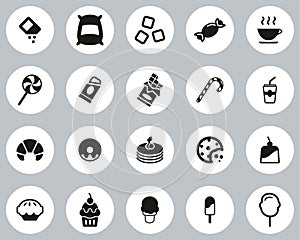 Sugar Or Sugar Food & Drink Icons Black & White Flat Design Circle Set Big