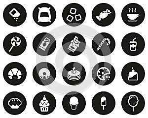 Sugar Or Sugar Food & Drink Icons White On Black Flat Design Circle Set Big