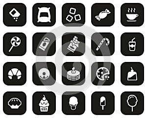 Sugar Or Sugar Food & Drink Icons White On Black Flat Design Set Big