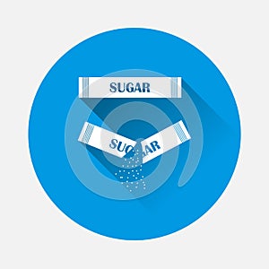 Sugar vector icon on blue background. Flat image Sachets of sug