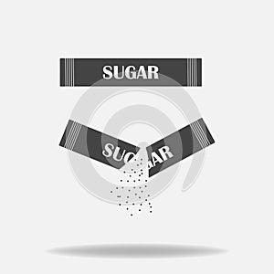 Sugar vector icon. Sachets of sugar for coffee shop. open packaging and closed.