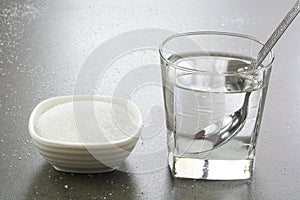 Sugar water in a glass cup