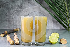 Sugarcane juice in glass cups