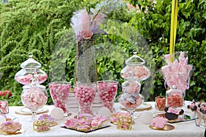sugared almonds and sweets for baptism table set