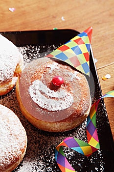 Sugared Donuts with Clown Face and Carnival Props