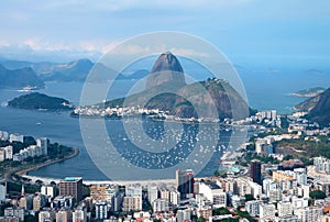 Sugarloaf Mountain, the famous landmark of Rio de Janeiro as Seen from Corcovado Hill in Rio de Janeiro, Brazil