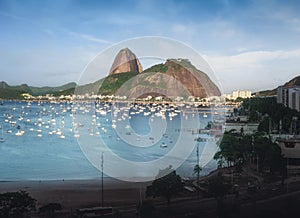 Sugarloaf Mountain and Guanabara Bay at Botafogo - Rio de Janeiro, Brazil