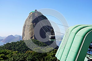 Sugarloaf Mountain with moving cable cars, Rio de Janeiro, UNESCO World Heritage, Brazil