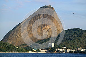 Sugarloaf Mountain or Pao de Acucar with a cable car reaching its summit, Rio de Janeiro of Brazil