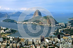 Sugarloaf Mountain or Pao de Acucar, the famous landmark of Rio de Janeiro as seen from Corcovado Hill, Brazil