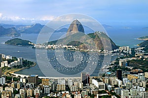 Sugarloaf Mountain or Pao de Acucar, the famous landmark of Rio de Janeiro as seen from Corcovado Hill, Brazil photo