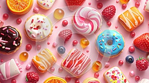 Sugary Delights: Colorful Candy Illustration for Tasty Dessert and Confectionery Snack Background