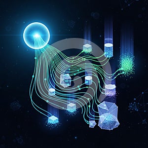 Suggest data flow, representing concepts like artificial intelligence