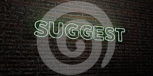 SUGGEST -Realistic Neon Sign on Brick Wall background - 3D rendered royalty free stock image