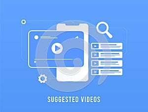 Suggested Video - seo concept of video hosting traffic sources. Get views from related suggested video marketing