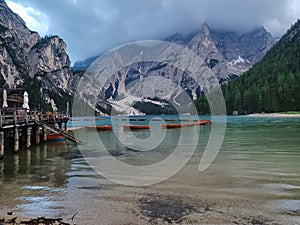 Suggestive landscape by Braies Lake.