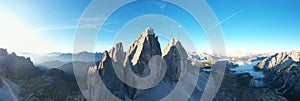 View on Three Peaks of Lavaredo in first light of day photo
