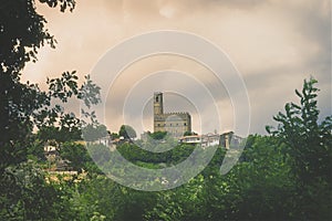 Suggestive  view of town castle and sourrandings  Poppi in Tuscany