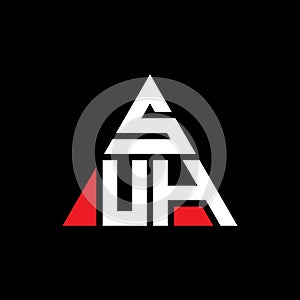 SUH triangle letter logo design with triangle shape. SUH triangle logo design monogram. SUH triangle vector logo template with red